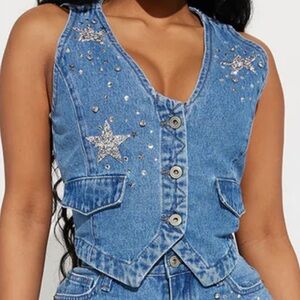 Embellished denim vest- Large